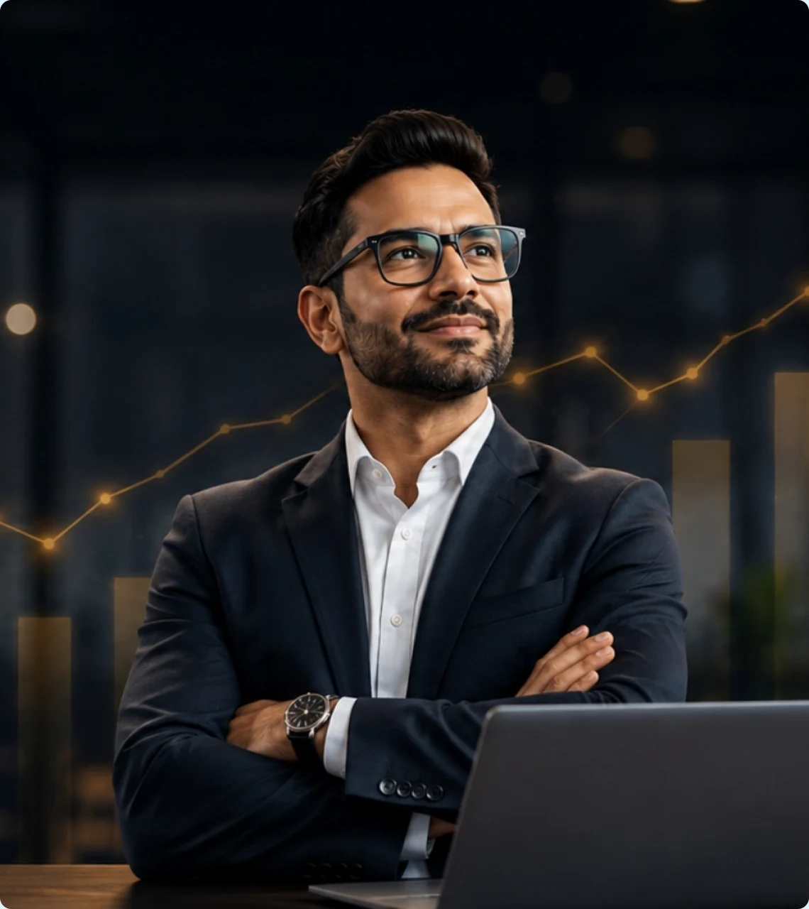 Confident businessman with laptop